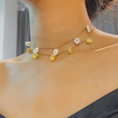 Korean Daisy Flower Choker Necklace for Women Boho Acrylic Clavicle Chain Short Necklaces Fashion Jewelry Trend