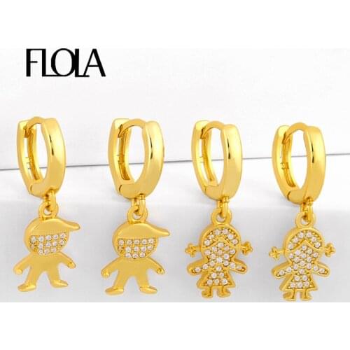 FLOLA CZ Cute Boys And Girls Drop Earrings For Women Family Gold Earring Micro Pave Cubic Zirconia Huggie Fashion Jewelry erst39