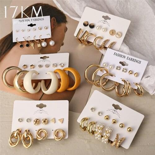 Trendy Exquisite Pearl Metal Earrings Set For Women Geometric Circle Dangle Drop Earrings Acrylic Set of Earrings Jewelry