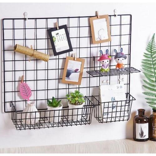 Wall Decoration Iron Frame Hanging Rack Wall Display Sundries Storage Bathroom Shelves Multifunction Mesh Wire Metal Wall Shelf