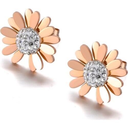 Stainless Steel Rhinestone Small Daisy Sun Flower Stud Earrings Trendy Plant Earrings Jewelry For Women Girls E20097