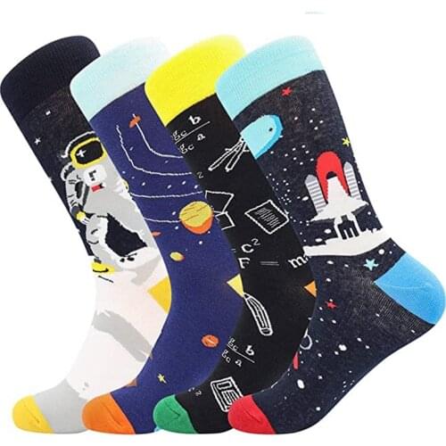 Combed Cotton Printed Socks Men Creative Planet Alien Series Funny Sock Skateboard Socks Hip Hop Calcetines Hombre