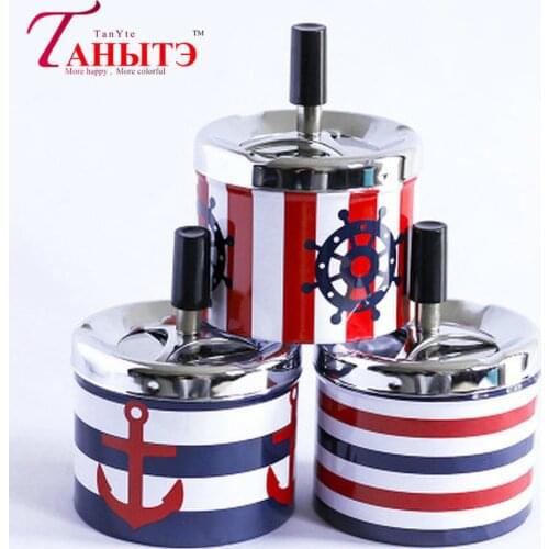 Creative Pattern Ashtray Metal with Spinning Tray Round Push Down Cigarette Windproof Ash Tray Home Office Smoking Accessories
