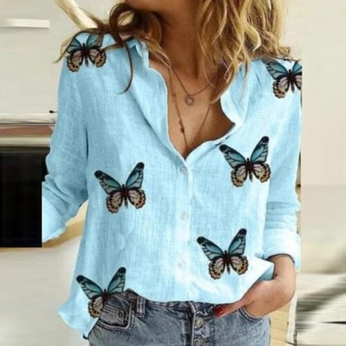 Autumn Fashion Blouse New Paw Print Lapel Long-sleeve Loose Shirt Butterfly Printed Loose Tops Lady 5XL Cute Design Slim Clothes