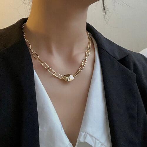 YC-UPGO 2021 Vintage New Fashion Simple Gold Thick Chain Crystal Plate Necklaces For Women Female Multilevel Jewelry Gift