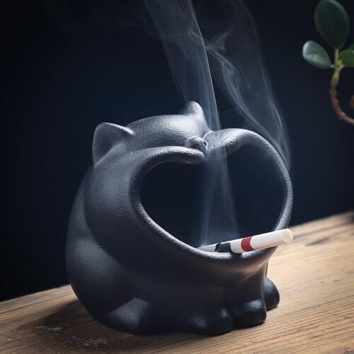 Cute Cartoon Small Animal Yawn Cat Ceramic Ashtray Creative Personality Large Coffee Table Car Fashion Ashtray