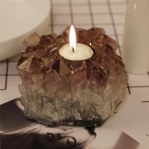 1pcs Amethyst Cluster Candlestick Candle Holders Crystals Natural Stones For Wedding Party Dinner Home Decor