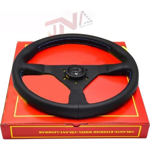 Racing Classical Microfiber Leather Steering Wheel with Button Blue Stitching Car Styling Steering Wheel