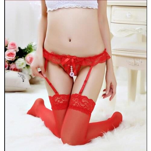 Sexy Lace Top Thigh Highs Stockings +Garter Belt Sexy Lingerie Lace Floral Underwear Porn Sex Sleepwear Erotic Garter Sets S1571