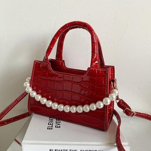 Crocodile Pattern Small Square Women Shoulder Bag Fashion Pearl Chains Womens Handbags Alligator Crossbody Bags for Women Tote