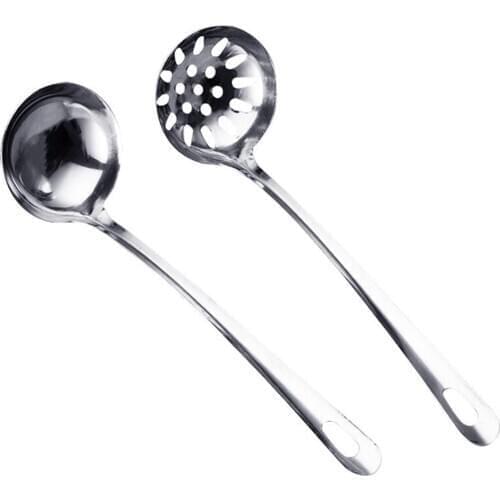 Soup Ladle Colander Spoon High Temperature Resistant Long Handle Stainless Steel Hanging Hot Pot Scoop for Kitchen Supplies