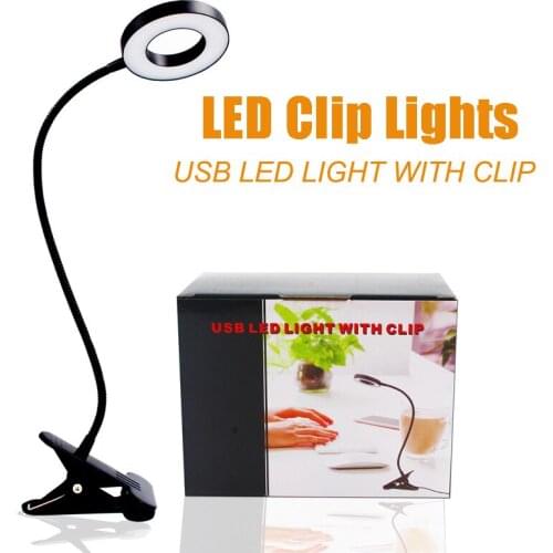 Led Book Lamp Clip Reading Light USB Power Black Flexible Hose Table Desk Headboard Home Study Dimmable Bright 5V Wholesale