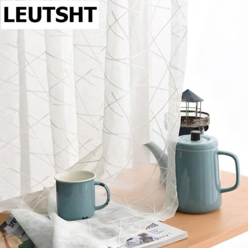 White Fabric Tulle For Living Room Kitchen Curtains Striped Sheer Curtains Geometric Design Bedroom Window Drapes