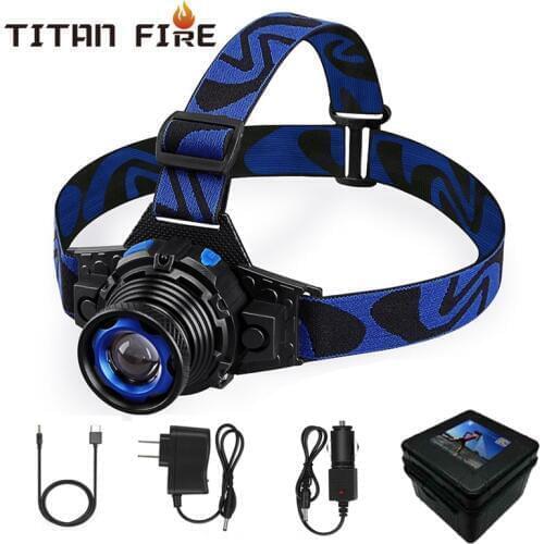 Waterproof LED Headlamp 8000Lums Built-in Battery Flashlight Rechargeable Headlight Q5 Rotary Zoom 3 Modes USB Charging Fishing