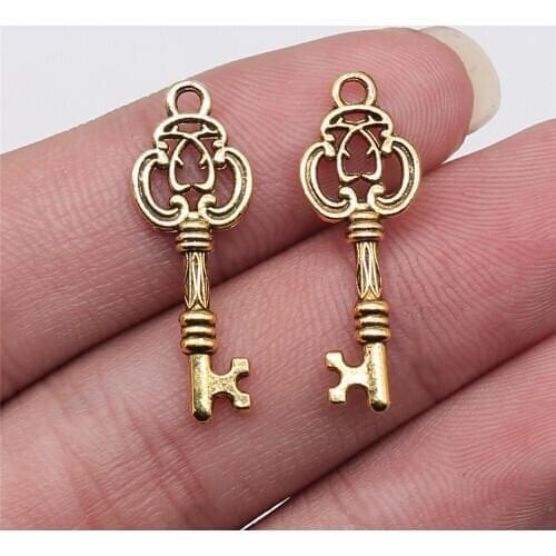 WYSIWYG 20pcs 27x10mm Antique Gold Color Key Charms Pendant For Jewelry Making DIY Jewelry Findings