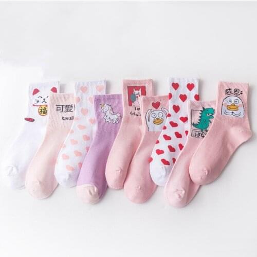 Woman socks kawaii dinosaur pink unicorn heart-shaped funny cat socks Korean style street fashion Japanese style cute socks
