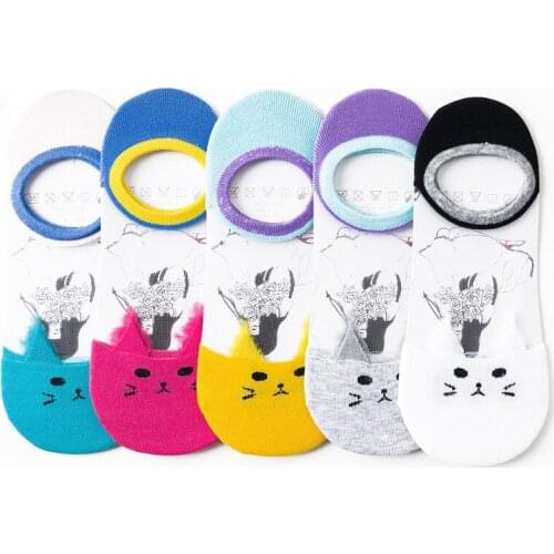 Women Socks Silk Lace Transparent Socks Womens Mesh Sox Summer Ankle Cat print Cartoon Sexy Socks Kawaii Cute Sheer Hosiery Sox