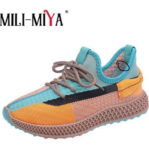 MILI-MIYA Casual Women Breathable Knitting Sneakers Slip-On Mixed Colors Flat With Spring Summer Fashion Street Shoes For Ladies