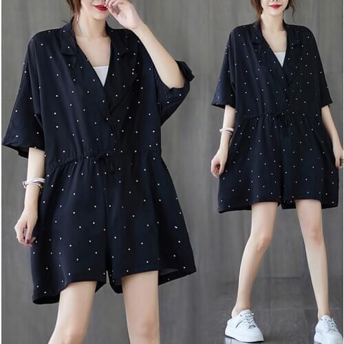 Plus Size Jumpsuit Women Summer 2020 Dot Print Batwing Shorts Lapel Overalls Loose Elegant Jumpsuit For Women Pantsuit AA5595