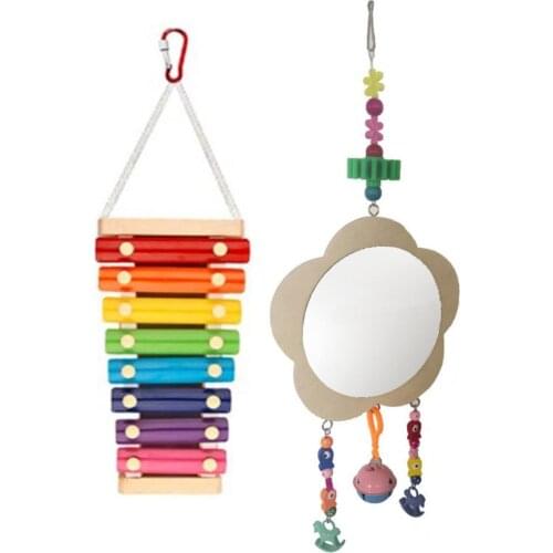 Sounding 2Pcs/Set Convenient Wooden Chicken Mirror Xylophone Toy Novel Parrot Mirror Toy Funny for Playing
