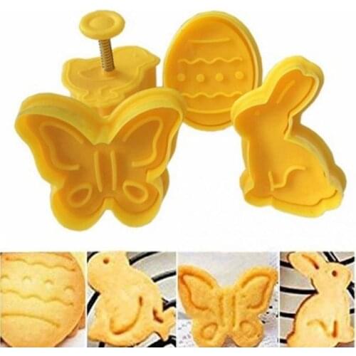 4pcsButterfly,Rabbit,Chick,Easter Egg Shape Animal Plastic Fondant Cookie Cutter Biscuit Cake Mold Cake Decoration