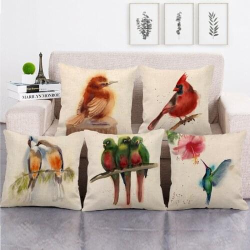 45cm*45cm Cute watercolor birds on branch Linen/Cotton Throw Pillow Covers Couch Cushion Cover Home Decor Pillowcase