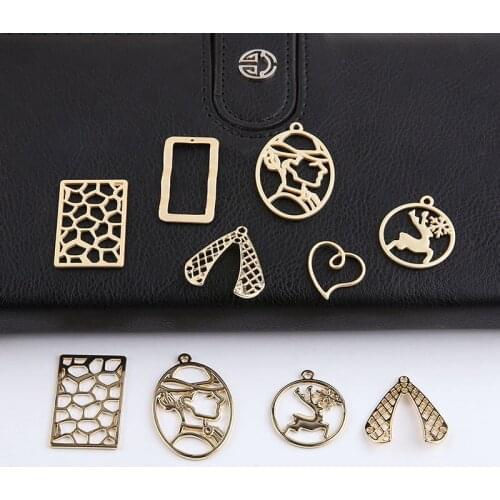 6pcs New Creative Charms Human Header Hollow Geometry Elk Round heart-shaped Pendant Trendy Earrings Diy Jewelry Accessories