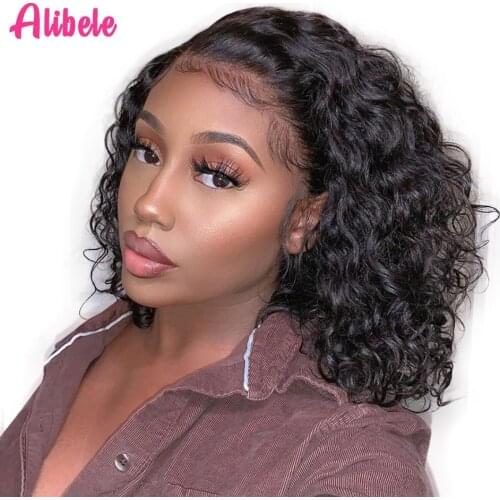 Alibele Short Curly Bob Lace Front Wigs Pre Plucked Brazilian Remy Hair Wig 13x4 inch Lace Front Human Hair Wig for Black Women