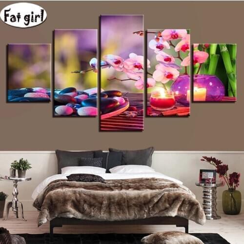 5D diamond painting Phalaenopsis, pebbles diy square round drill Rhinestone Romantic and warm home decor diamond embroidery