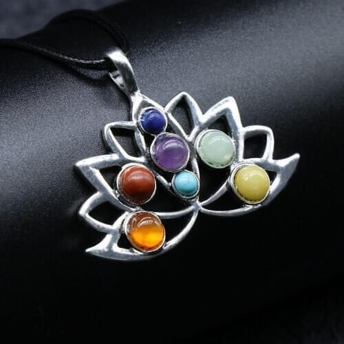 Chakela Seven Chakras Lotus Crystals Gem Energy Pendant Meditation Yoga Seven Mineral Balance Healing Necklace Jewelry Gift