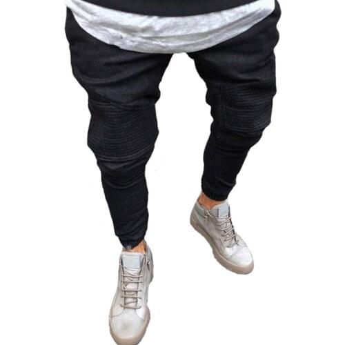 Mens Skinny Black Jeans Fashion Slim Fit Pleated High Waisted Jeans Men Casual Ankles Elastic Denim Pencil Pants