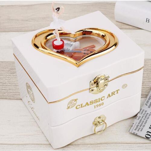 Classic Rotating Dancer Music Box Clockwork Hand Crank Music Box Women Jewelry Boxes Necklace Ring Storage Organizer Drawer