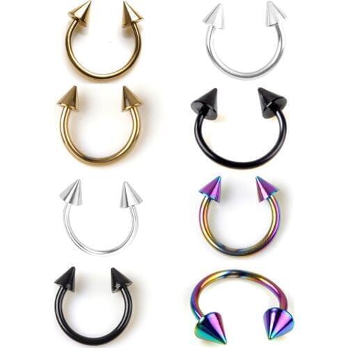 5 Pcs Fashion Simple Punk Stainless Steel Open Nose Hoop Ring Piercings Ear Stud Body Jewelry Accessories 8 Colors