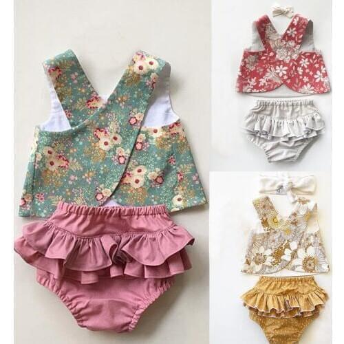 Flower Newborn Toddler Baby Girls Outfit Clothes Vest Tops T-shirt And Tutu Shorts Pants Set