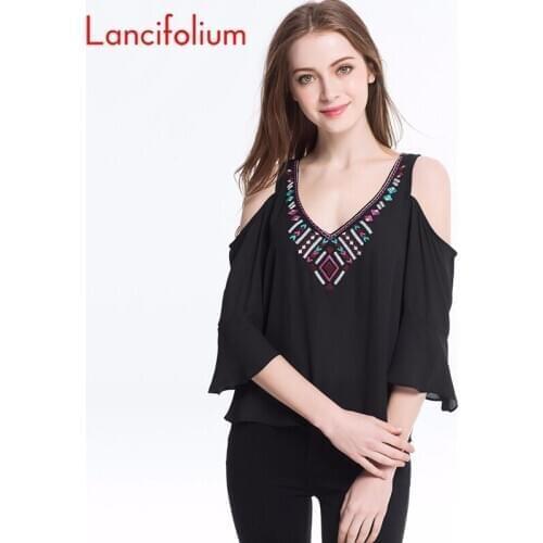 Lancifolium Off Shoulder Blouses