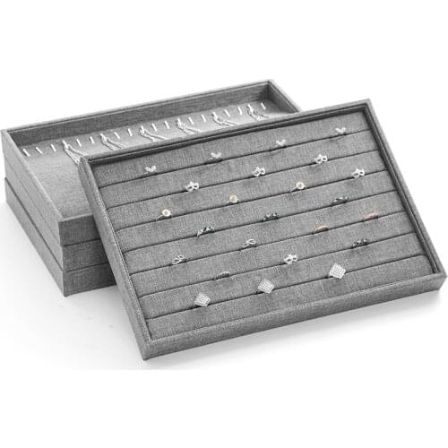 Fashion Gray Linen Jewelry Tray Organizer Ring Earring Case Bracelet Holder Necklace Pendant Display Tray Jewelry Showcase