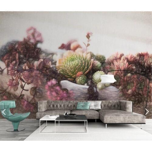 Nordic Cactic Flower View Wallpaper Mural for Living Room Bedroom Home Wall Decor Wall Art Decals Photo Jungle Plant Wall Paper