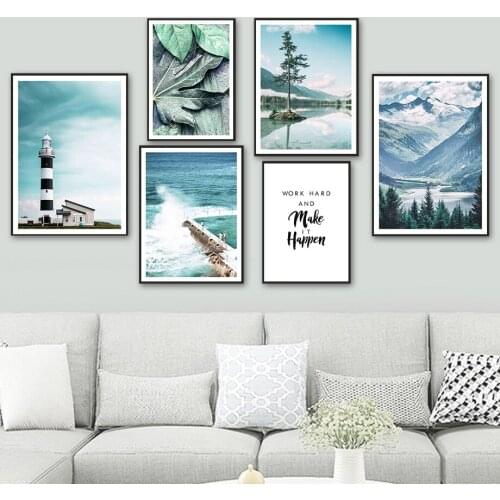Lighthouse Forest Mountain Sea Leaf Cloud Wall Art Canvas Painting Nordic Posters And Prints Wall Pictures For Living Room Decor