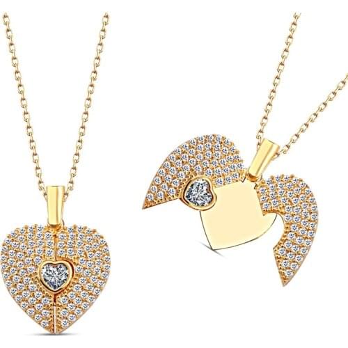 Name Post Opens Winged Silver Heart Necklace DN205