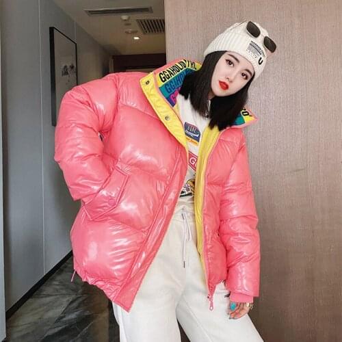 New White Short Jacket Short Overcoat Winter Warm Parka Coat Female Bright Face Stitching Contrast Color Tops Ladies Outerwear