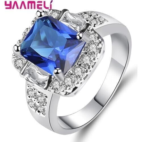 Big Stone Suqare Cubic Zircon 925 Sterling Silver Statement Rings For Women Girls Fashion Anniversary Jewelry Gift