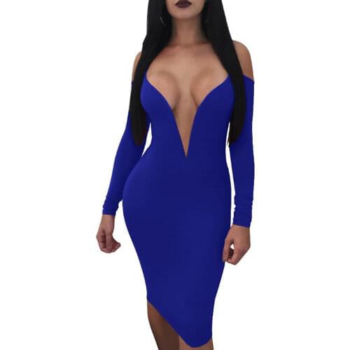 4 colors autumn and summer new products European and American sexy nightclub dress long sleeve strapless strap midi dress