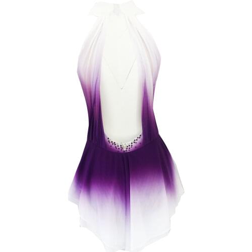 Purple Figure Skating Dress,Sleeveless Ice Skating Skirt,Spandex Competition Dresses,Half Collar Mesh Skirt
