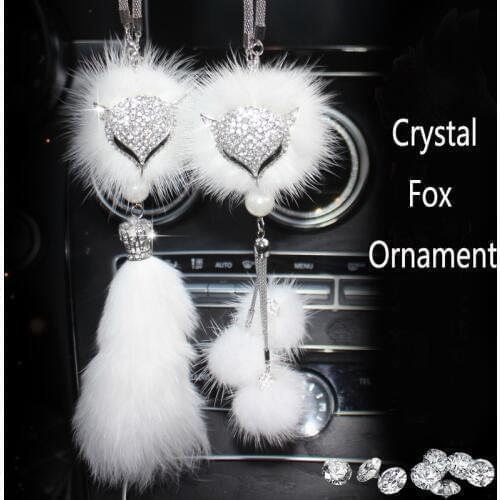 Car Rear View Mirror Charm Crystal Bling Fox Hanging Ornament Rhinestone Interior Decor Crystal Fox Lucky Charm Pendant