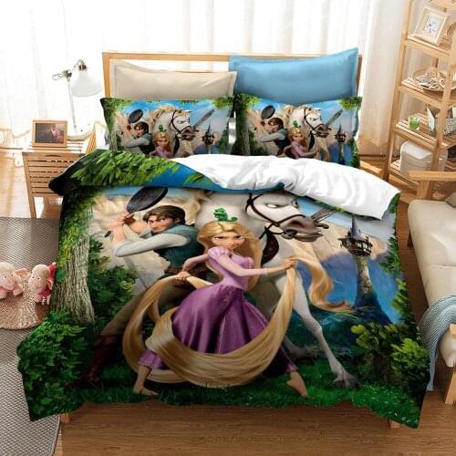 Disney Tangled Rapunzel Flynn Ryder Bedding Set Princess Quilt Single Pillow Case Cartoon Girl Twin Down Quilt Bedroom Decor