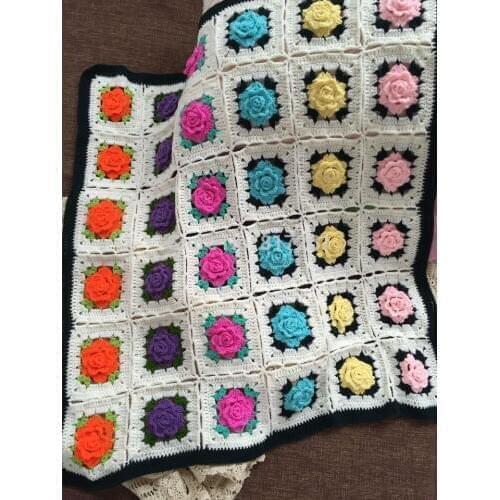 Luxury fashion cotton knitted colorful throw blanket for home decor with 3D flowers baby cotton blanket cover as gift for baby