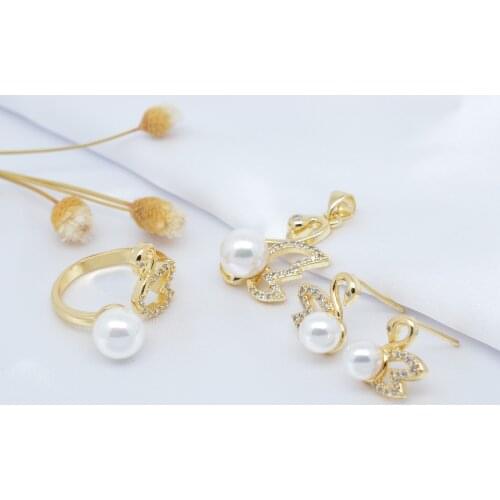 Hongwaysp luxury Noble jewelry charming Swan set of shell pearl pendant& earring &ring
