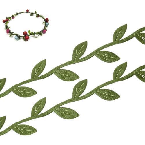 Fabric Leaf Garland lace Ribbons webbings Trim Green Sewing & Fabric Home Craft Supply DIY handmade 23mm( 7/8"),10 M