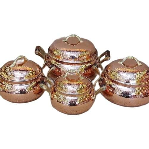 Set of 3 Wooden Handle Heavy Thick Pure Copper Cooking Pot Handmade Hammer Pure Copper Kitchen Set Heavy Duty Copper Cookwares