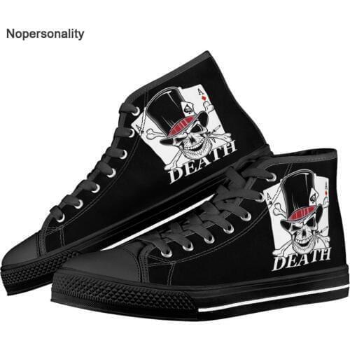 Nopersonality Black Poker Skull Print High Top Canvas Shoes for Men Lightweight Vulcanized Shoes Classic Man Ankle Canvas Shoes